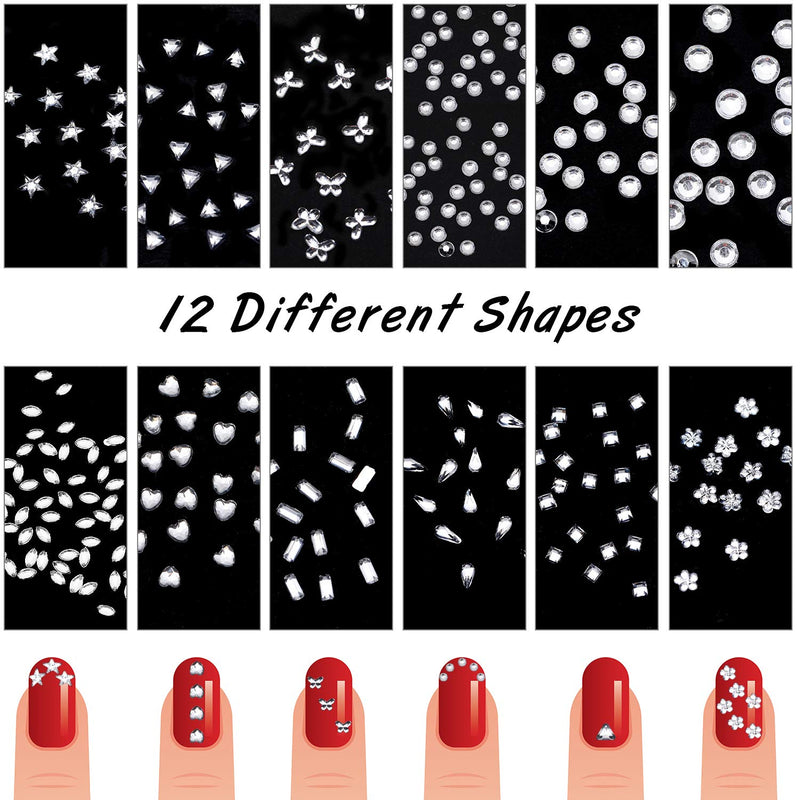 AB Crystal Rhinestones Set, 120 Pieces AB Multi-Shape Glass Nail Rhinestone 2 Boxes Nail Art Rhinestones Multi-Shape Flat Back Nail Jewels with Tray Dotting Pen Tweezer for Nail Art DIY Crafts - BeesActive Australia