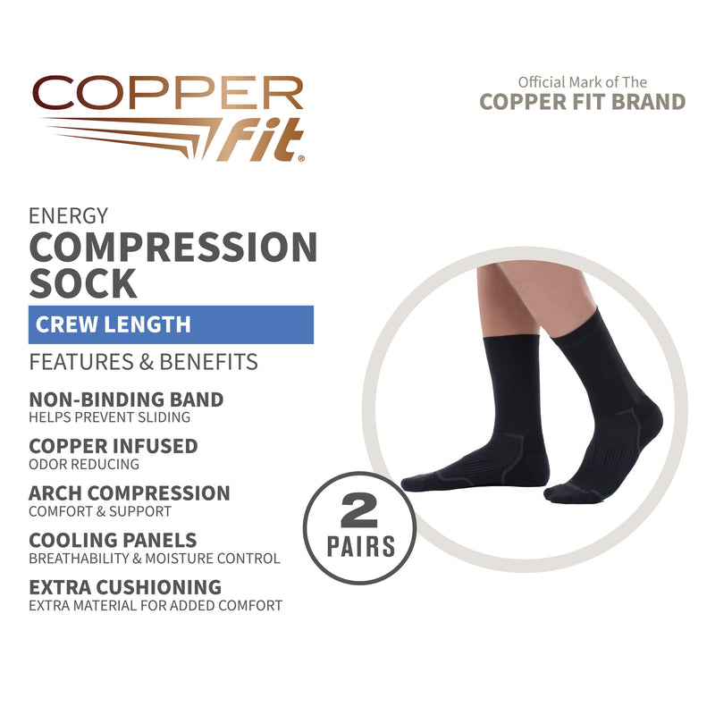 Copper Fit Energy Unisex Crew Length Compression Socks Small-Medium Black - BeesActive Australia