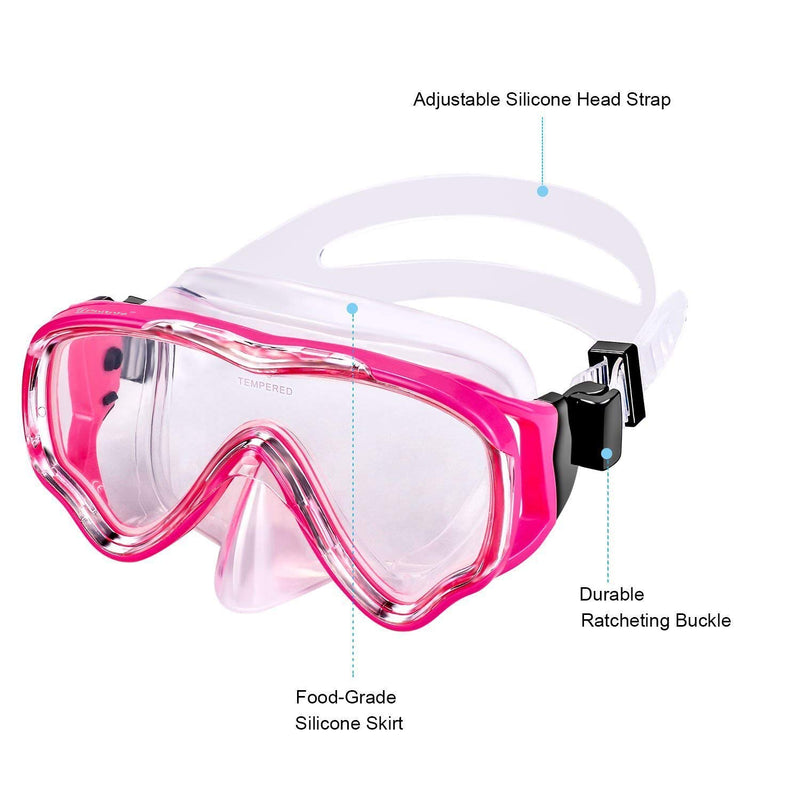 [AUSTRALIA] - UPhitnis Kids Snorkel Set - Dry Top Snorkel Mask with Big Eyes for Childs, Boys, Girls - Anti-Fog and Anti-Leak Snorkeling Mask and Snorkel for Children Age 4-12 Pink 