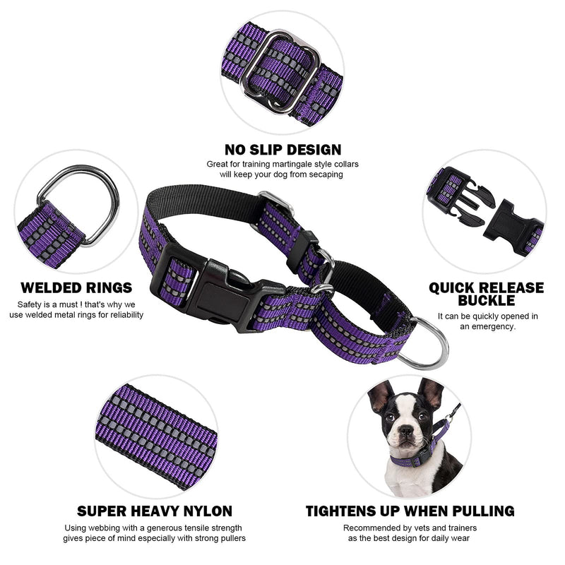 JOYEEIIOO Martingale Dog Collar, Adjustable Nylon Reflective Collar with Quick Release Buckle. Tightens When Dog Pull, Prevents Slipping Out-Helps with Strong pullers-Increase Control… PURPLE Large - BeesActive Australia