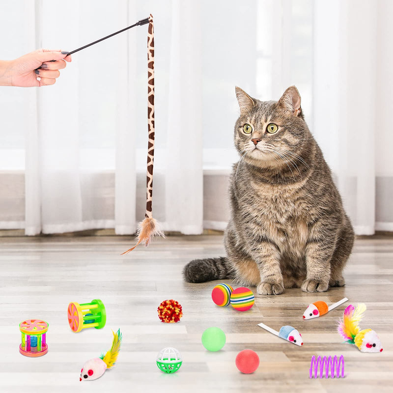 Cat Toys 33 PCS, Interactive Cat Kitten Toys for Indoor Cats Kitty with Collapsible Cat Play Tunnel Tube Tent Cat Feather Wand Teaser Cat Bell Fuzzy Ball Springs Mouse Toys For cats less than 12lbs - BeesActive Australia