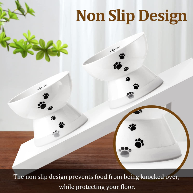 Yedio Porcelain Raised Cat Bowls, Cat Food Bowl with Anti Slip Band, Stress Free, Elevated Porcelain Pet Bowl Protect Pet's Spine, Backflow Prevention, Dishwasher Safe, White 15 oz - BeesActive Australia