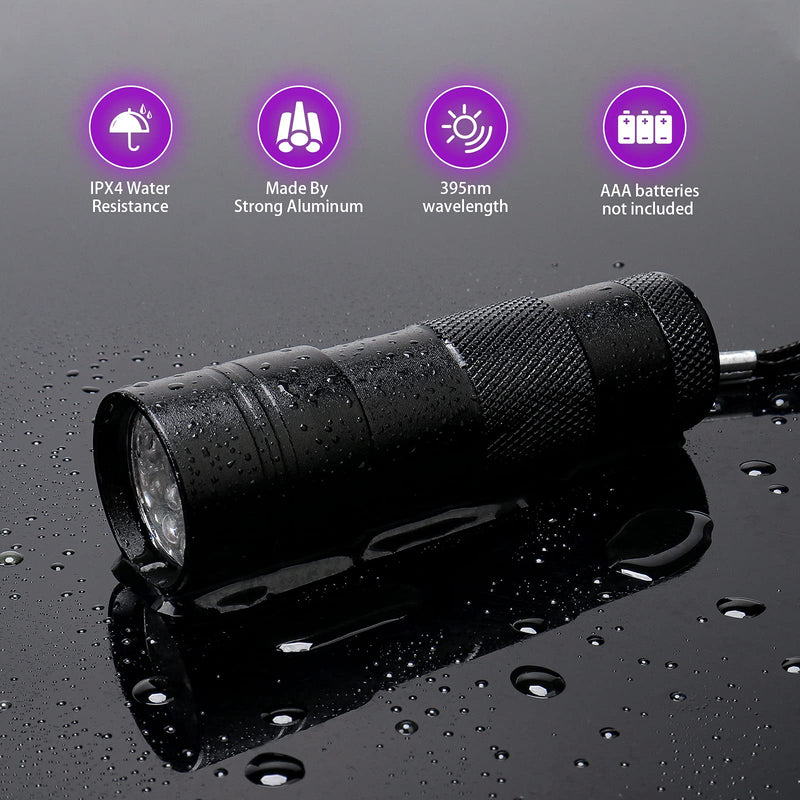 Black Light UV Flashlight, COSOOS 12 LED Handheld Black Light, Small UV Lights 395nm, Portable Pet Stain Detector for Dog Urine, Scorpions, and Bed Bugs. 1 Pack - BeesActive Australia
