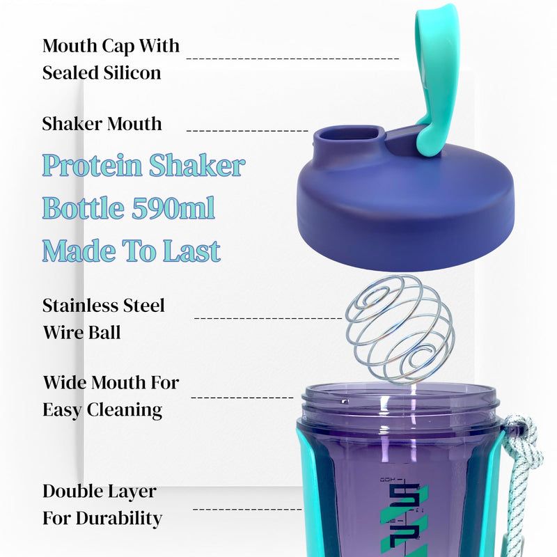 Qavi Protein Shaker Bottle With Stainless Steel Mixing Wire Ball and Rope, Premium Shaker Made of Tritan Materiel BPA Free, Durable Leakproof And Odourless | 590ml Green - BeesActive Australia