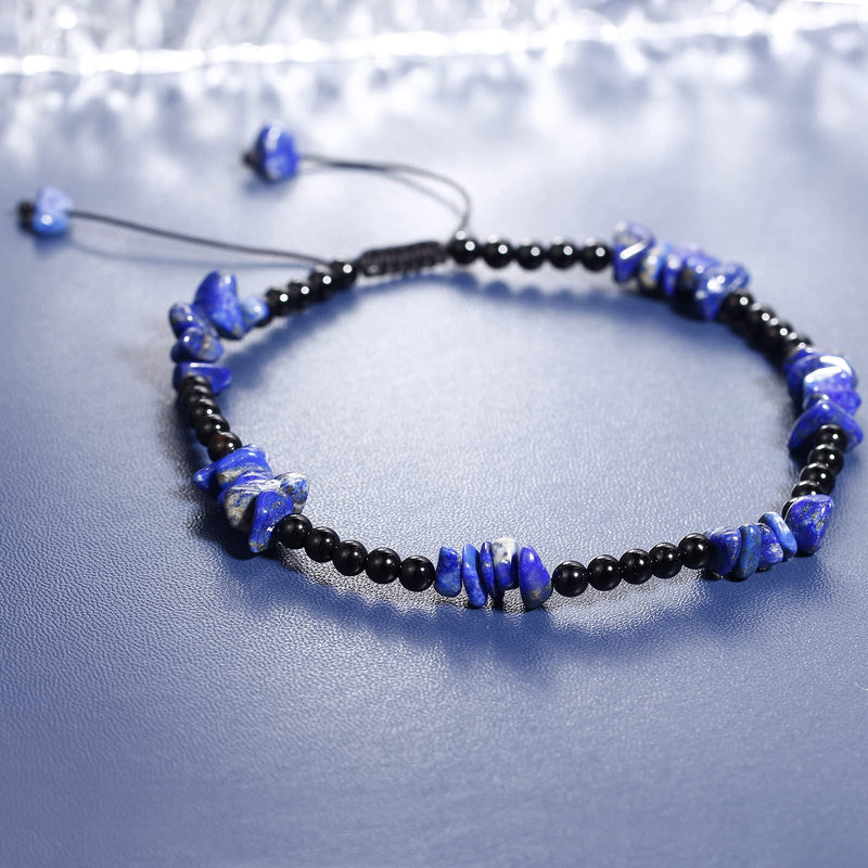Jewboo Quartz Crystal Tumbled Chip Beads with Agate Beach Anklet Bracelet for Women Essential Oil Diffusers Gemstones and Crystals Foot Jewelry Spiritual Gifts (8.5-10 Inches) Lapis Lazuli - BeesActive Australia