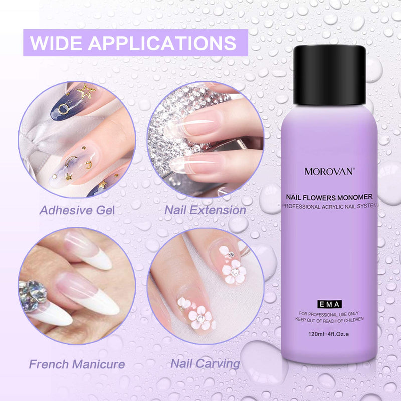 Morovan Acrylic Liquid Monomer for Acrylic Powder with Professional Monomer Acrylic Nail Liquid 4 oz Non-Yellow Acrylic Nail System Extension Acrylic nail tools - BeesActive Australia