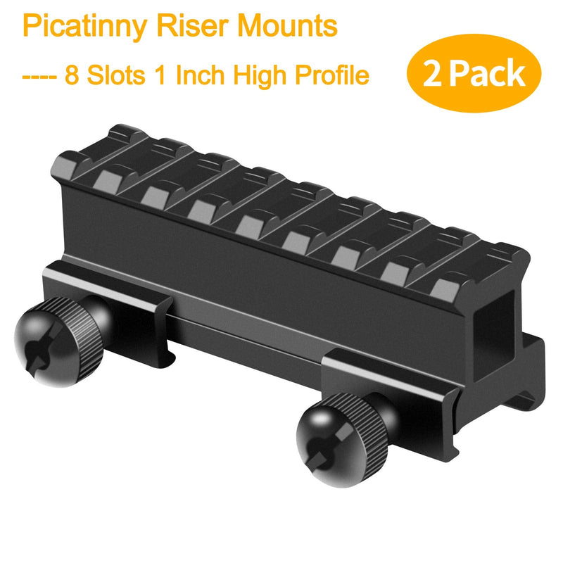 FENTUK Picatinny Riser Mounts, 1 Inch High Profile 8 Slots Picatinny Rail Riser Mount with See Through Design for Scopes Optics Red Dots Sights - 2 Pack - BeesActive Australia