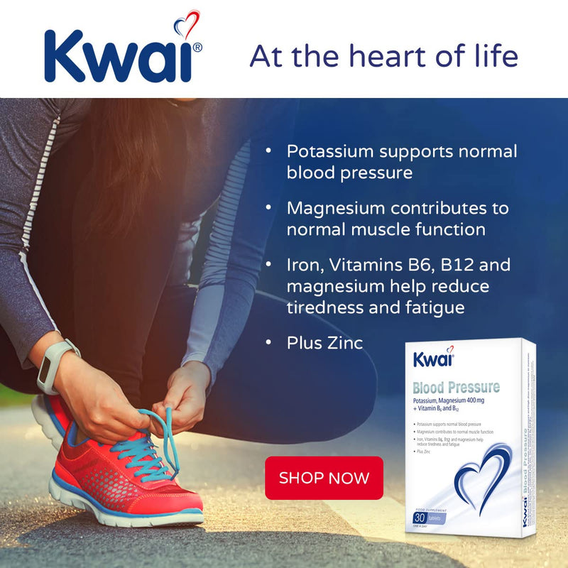 Kwai Blood Pressure | Tablets I Potassium to support normal blood pressure | Magnesium and Zinc contribute to normal muscle function (incl heart muscle) I Iron and Vitamins B6 & B12 improve energy levels | 30 tablets - BeesActive Australia