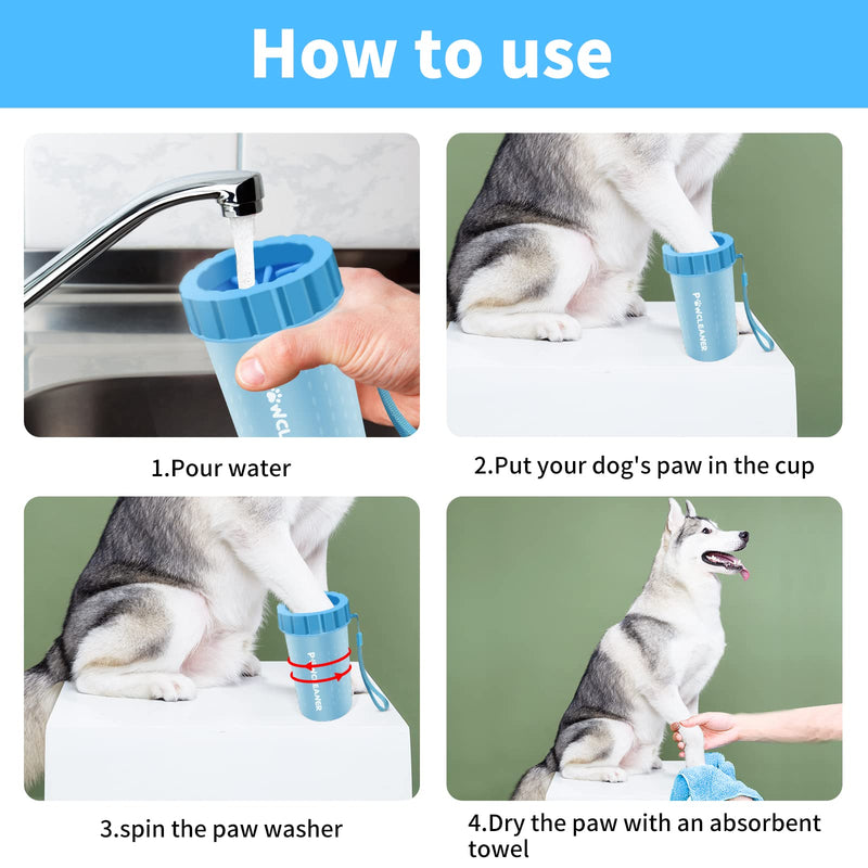 Dog Paw Cleaner, Dog Paw Washer, Paw Buddy Muddy Paw Cleaner, Pet Foot Cleaner for Small Medium Large Breed Dogs/Cats (with 3 absorbent towel) Blue - BeesActive Australia