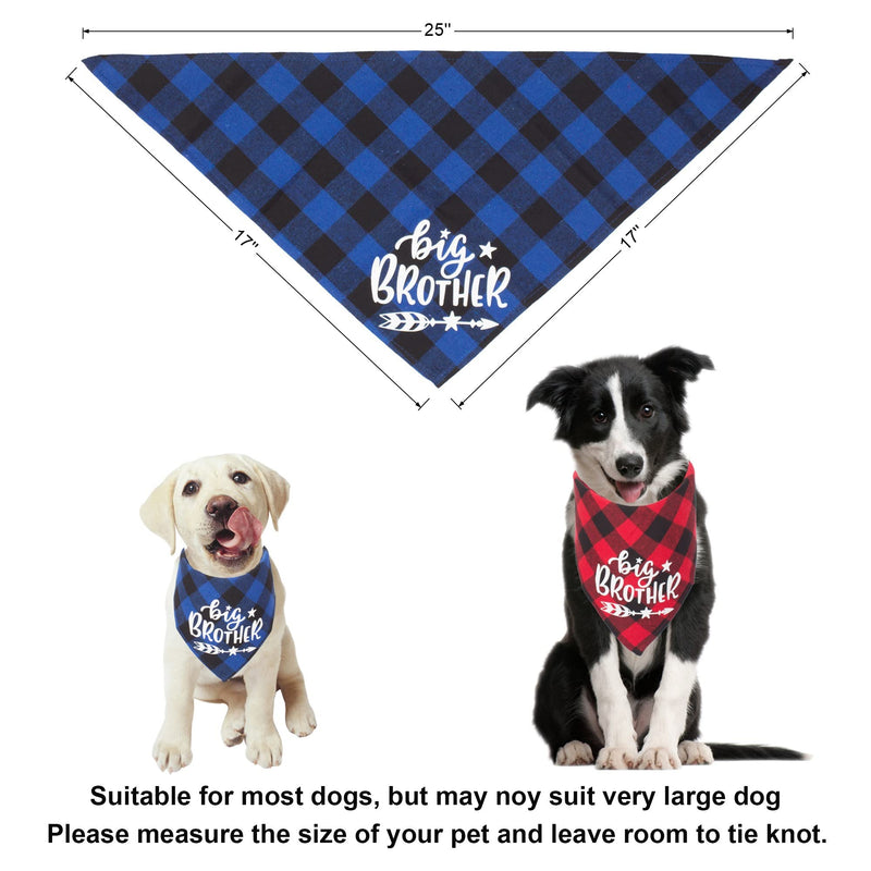 ADOGGYGO 2 Pack Big Sister Brother Dog Bandana Buffalo Plaid Triangle Dog Scarf Pregnancy Announcement Bandana for Small Medium Large Dogs Pets Red & Blue - BeesActive Australia