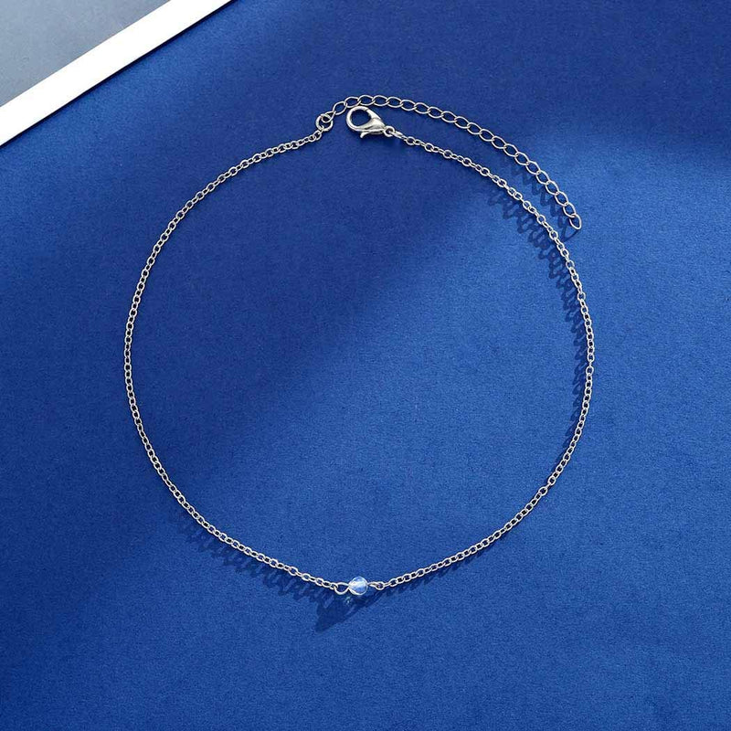 Ronglia Boho Beaded Choker Necklaces Silver Round Bead Pendant Necklaces Chain Jewelry for Women and Girls - BeesActive Australia