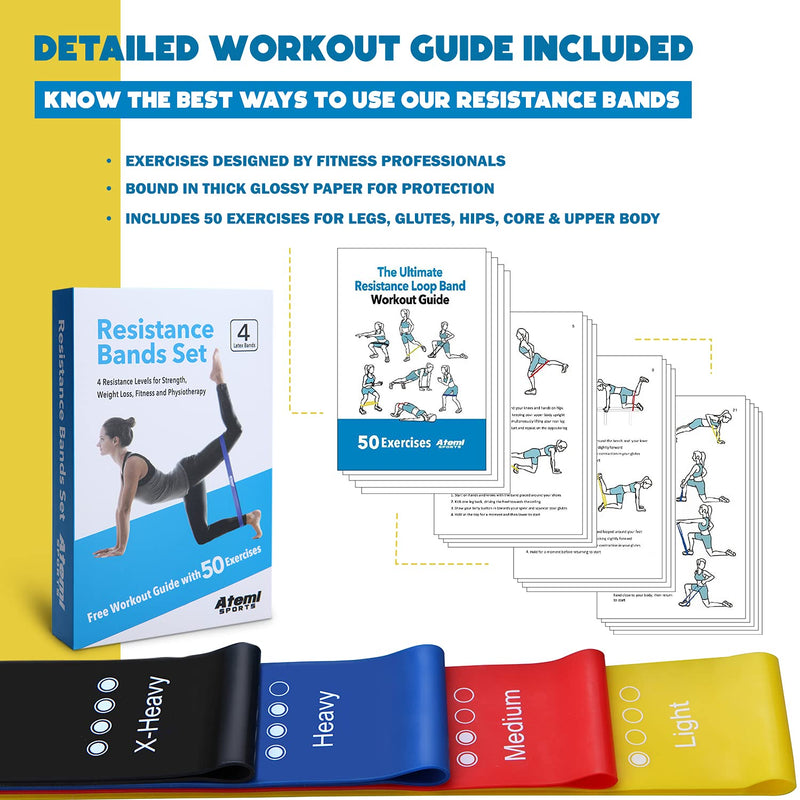 Elastic Bands Exercise Set | Stretch Bands for Exercise | 4 Exercise Bands Resistance for Women | Resistant Bands Female | Free Workout Guide - BeesActive Australia