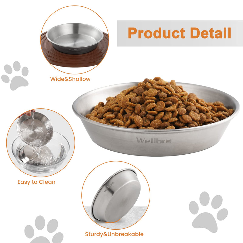 Wellbro Cat Food Bowls, 2 Pcs Stainless Steel Cat Food and Water Bowls, Whisker Fatigue Shallow Cat Dishes, Small Dog Puppies Fat Faced Cat Kitten Supplies 2 bowls - BeesActive Australia