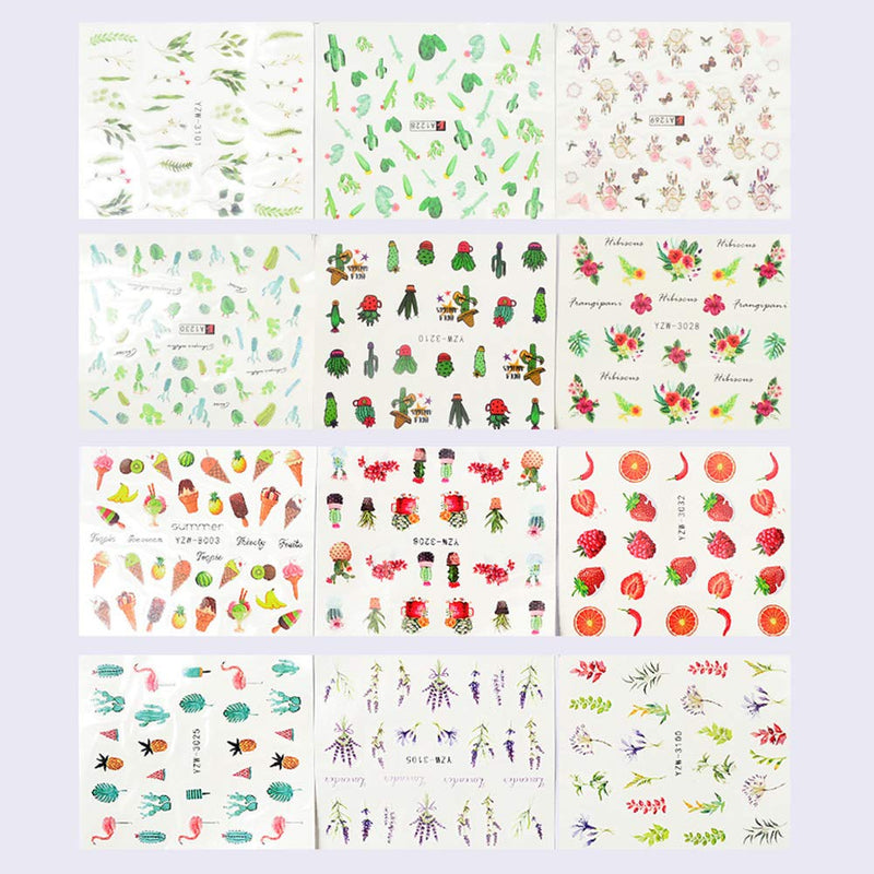 SILPECWEE 48 Sheets Water Nail Transfer Decals Tips Summer Fruit Flower Unicorn Nail Art Stickers Manicure Accessories and 1Pc Tweezers - BeesActive Australia