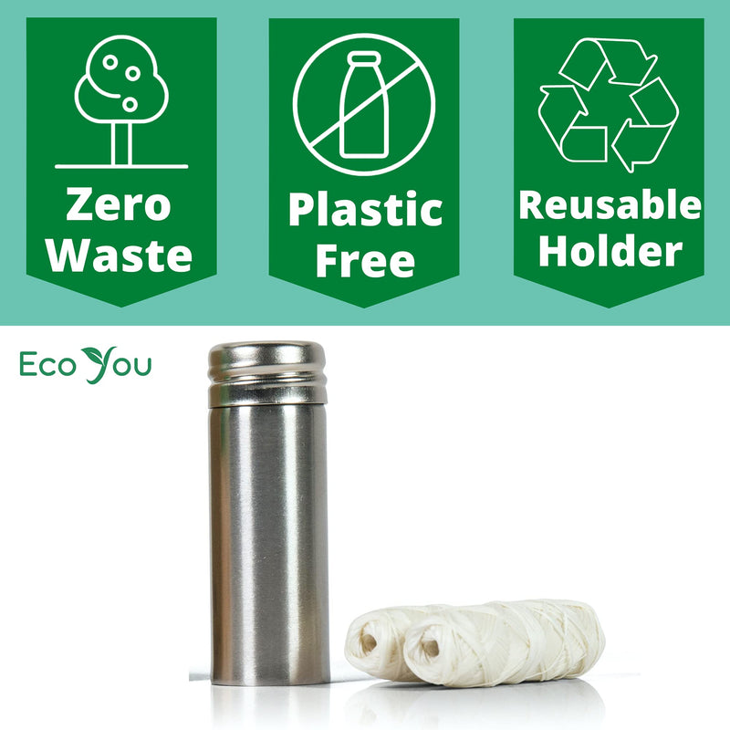 EcoYou Natural Silk Dental Floss | Refillable Metal Container & 2 Refills | Mint & Candelilla Wax | Organic, Biodegradable - BeesActive Australia