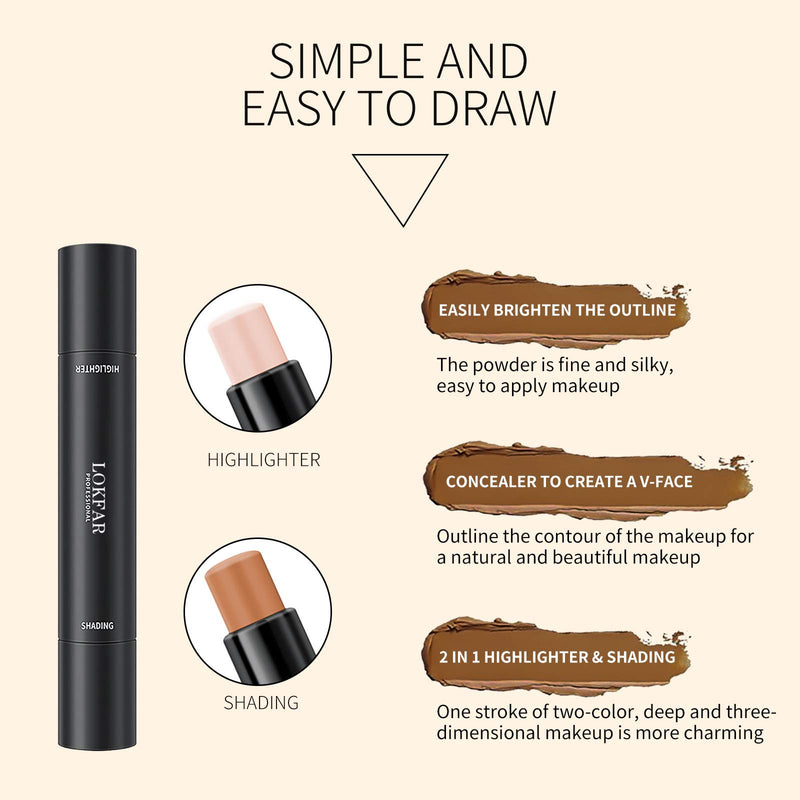 LOKFAR 2 in 1 Contour Foundation Stick, Highlighter & Bronzer Pen Concealer Stick, Face Brightens & Shades Pencil 3D Contour Concealer Makeup Shaping Trimming Stick (Ivory+Dark Brown) Ivory+Dark Brown - BeesActive Australia