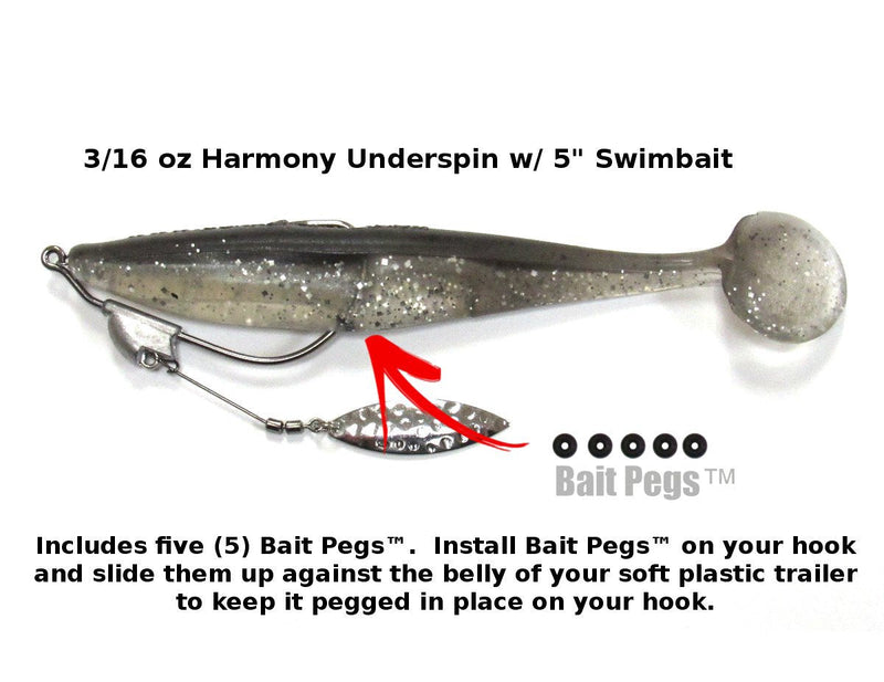 Harmony Fishing - Razor Series Underspin Swimbait Hooks (4 Pack w/ 5 Bait Pegs) 3/8 oz (5/0 Hook) - BeesActive Australia