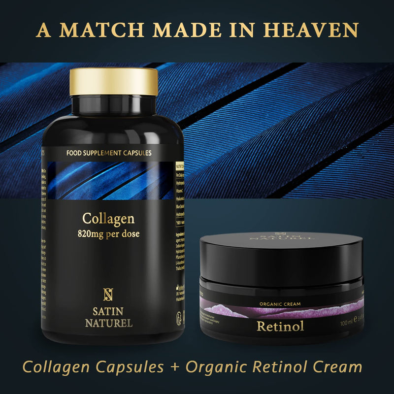 Collagen Capsules 820mg - 180 High Strength Capsules (3 Months Supply) - Premium Bovine Collagen Supplements for Women and Men - with Hyaluronic Acid and Vitamin C to Support Skin - Satin Naturel - BeesActive Australia