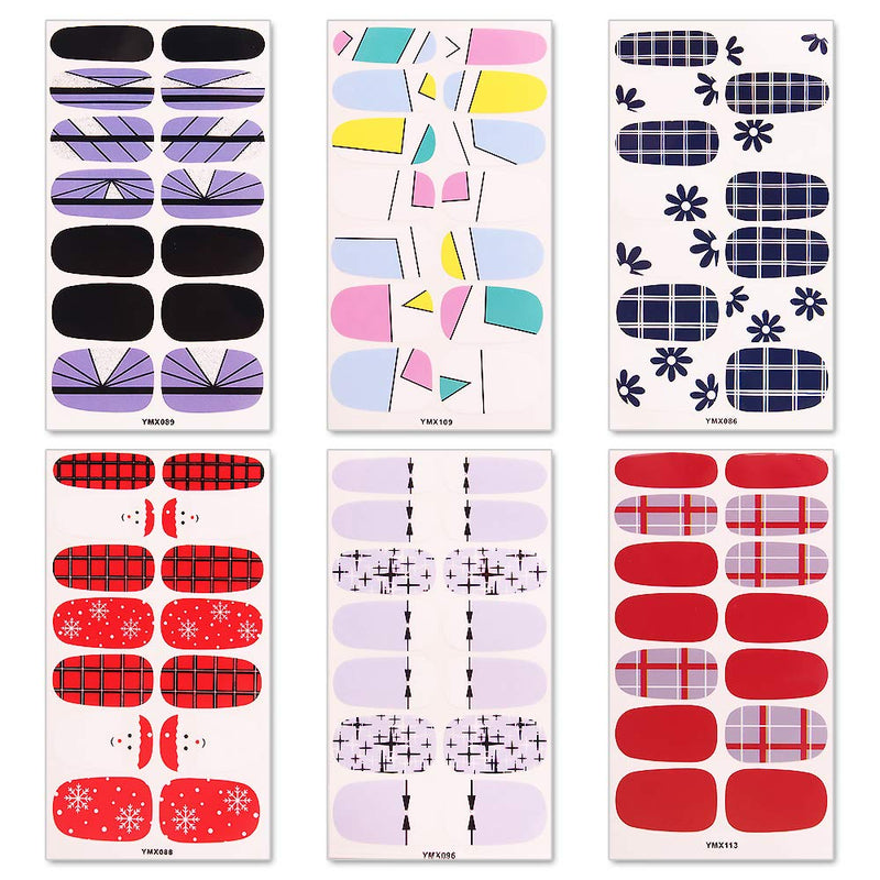 SILPECWEE 6 Sheets Nail Polish Strips Stickers Flower and 1Pc Nail File Lattice Adhesive Nail Wraps Nail Art Decals Manicure Accessories NO3 - BeesActive Australia