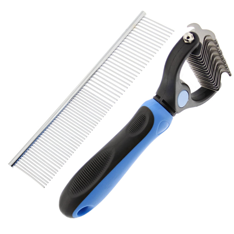 MiMu Undercoat Dog Brush for Shedding - 2-Sided Dematting Dog Rake Brush with Bonus Metal Tooth Comb for Dog Grooming - BeesActive Australia