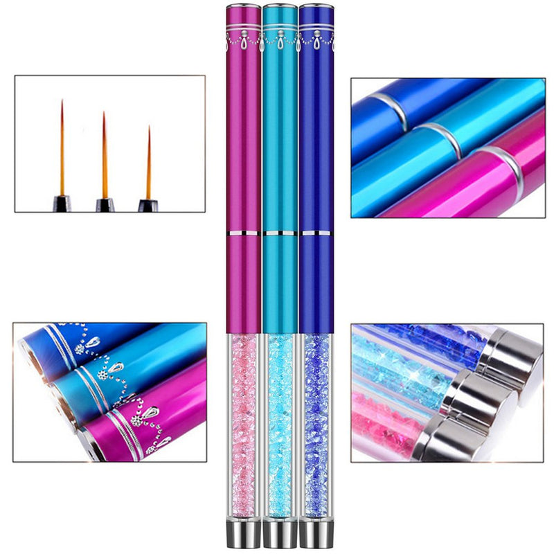 Ycyan 3Pcs Nail Art Liner Brush Pen Set (Size 7 mm,9 mm,11 mm) Rhinestone Handle Salon Using Nylon Hair Brushes - BeesActive Australia