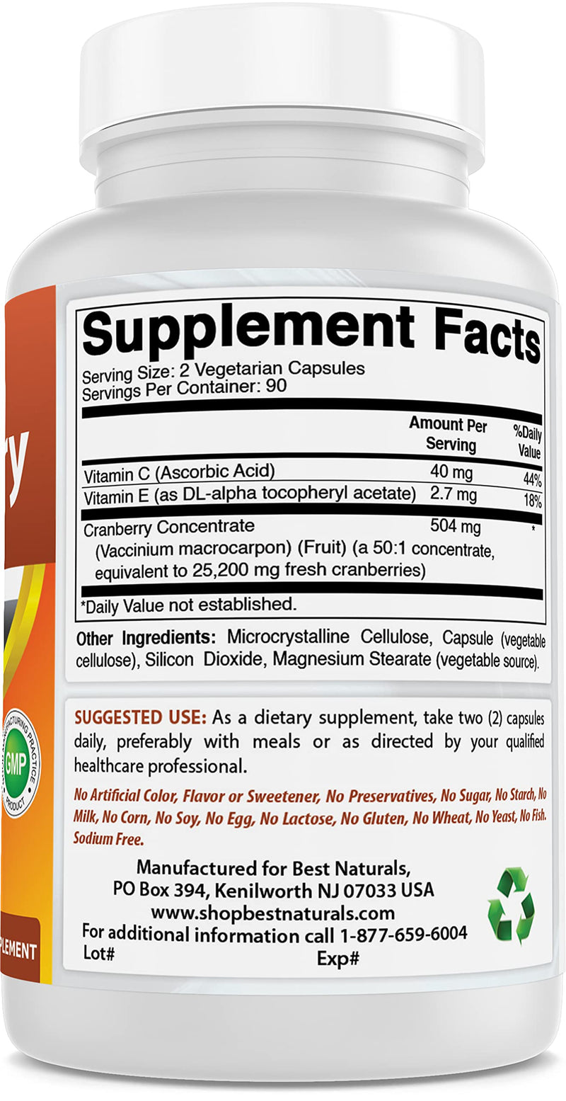 Best Naturals Cranberry 3X Strength, 12600 mg 180 Veggie Capsules (180 Count (Pack of 1)) 180 Count (Pack of 1) - BeesActive Australia