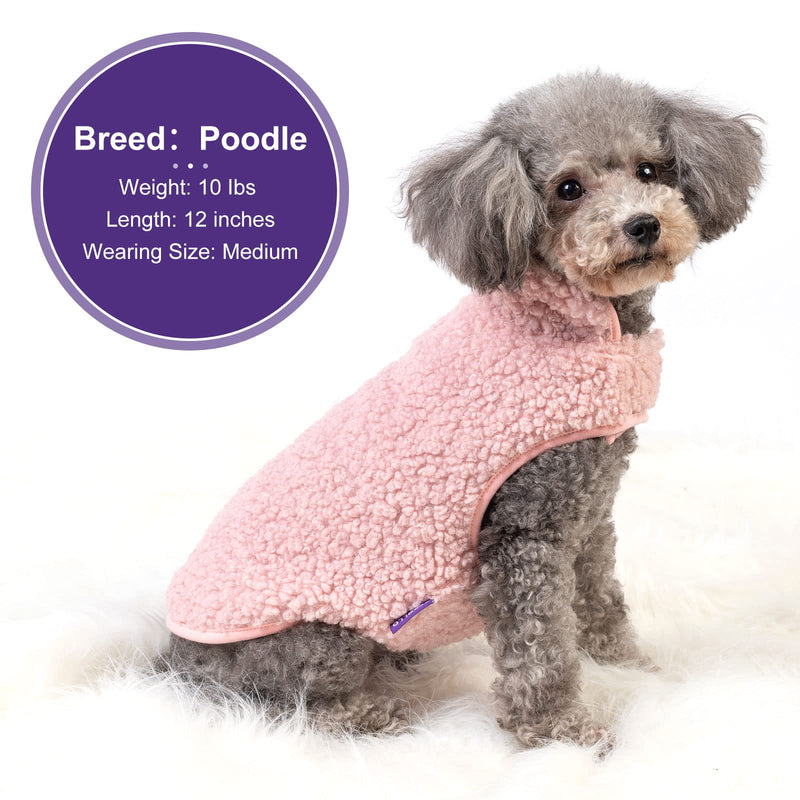 cyeollo Dog Coat Sherpa Fleece Reversible Jacket Turtleneck Sweater Vest Thick Dog Jackets for Winter Warm Clothes Cold Weather Coats for Small to Medium Dogs Apparel XX-Large Pink - BeesActive Australia