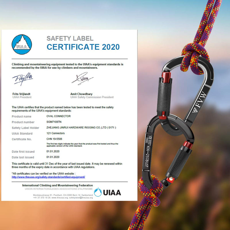 FVW Heavy Duty Climbing Carabiners, 25KN Auto Locking Rock Climbing Carabiners Clips for Hammocks, Swing, Locking Dog Leash and Harness, Camping, Hiking & Utility Black*3 - BeesActive Australia