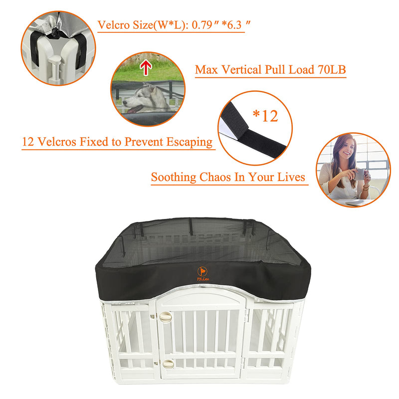 Dog Playpen Mesh Top Cover Pet Play Pen Cover-Keeps Pet Secure from UV Provides Shade Prevents Escape Pet Pen Cover Indoor Outdoor Black Fits 24 32 36 Inch Playpen-[PLAYPEN NOT Included!!!] 36 Inch 4 Panel Black - BeesActive Australia