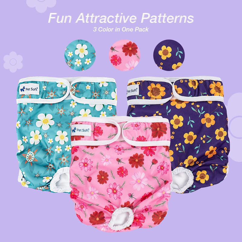 Pet Soft Washable Female Diapers (3 Pack) – Female Dog Diapers, Comfort Reusable Doggy Diapers for Girl Dog in Period Heat Cute Flowers Small:10''-14'' - BeesActive Australia