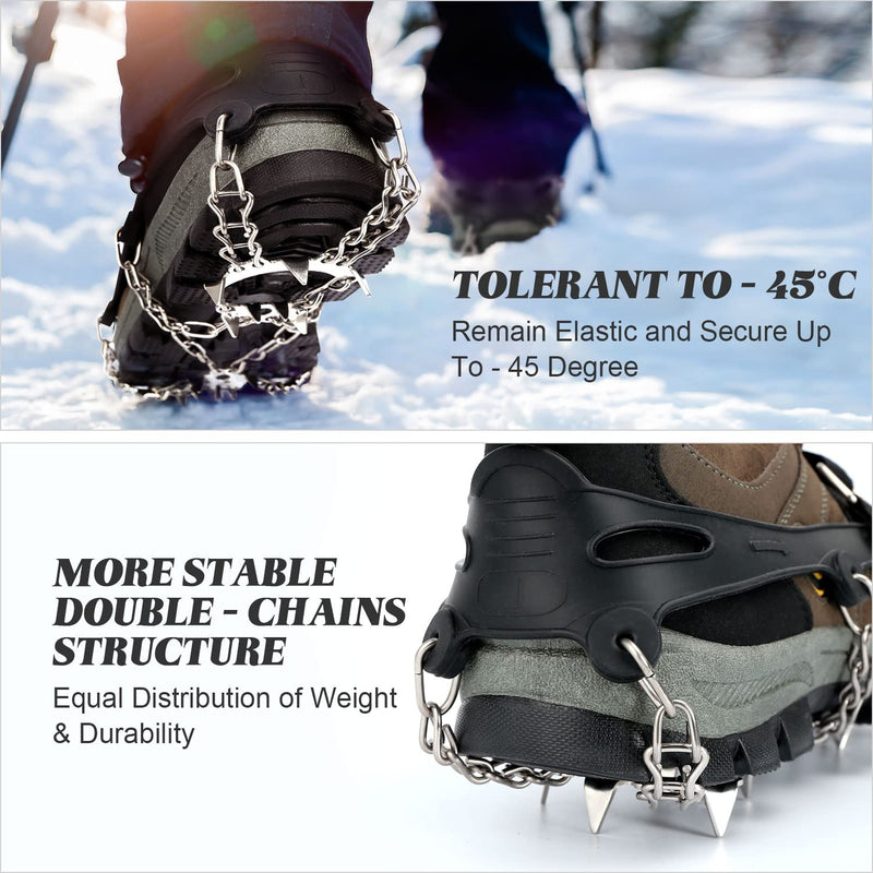 Odoland Crampons Ice Cleats Traction Snow Grips with Leg Gaiters for Men Women, 21 Stainless Steel Spikes for Boots Shoes, Anti Slip Safe Protect Ice Grips for Walking Hiking Climbing Mountaineering Black X-Large - BeesActive Australia