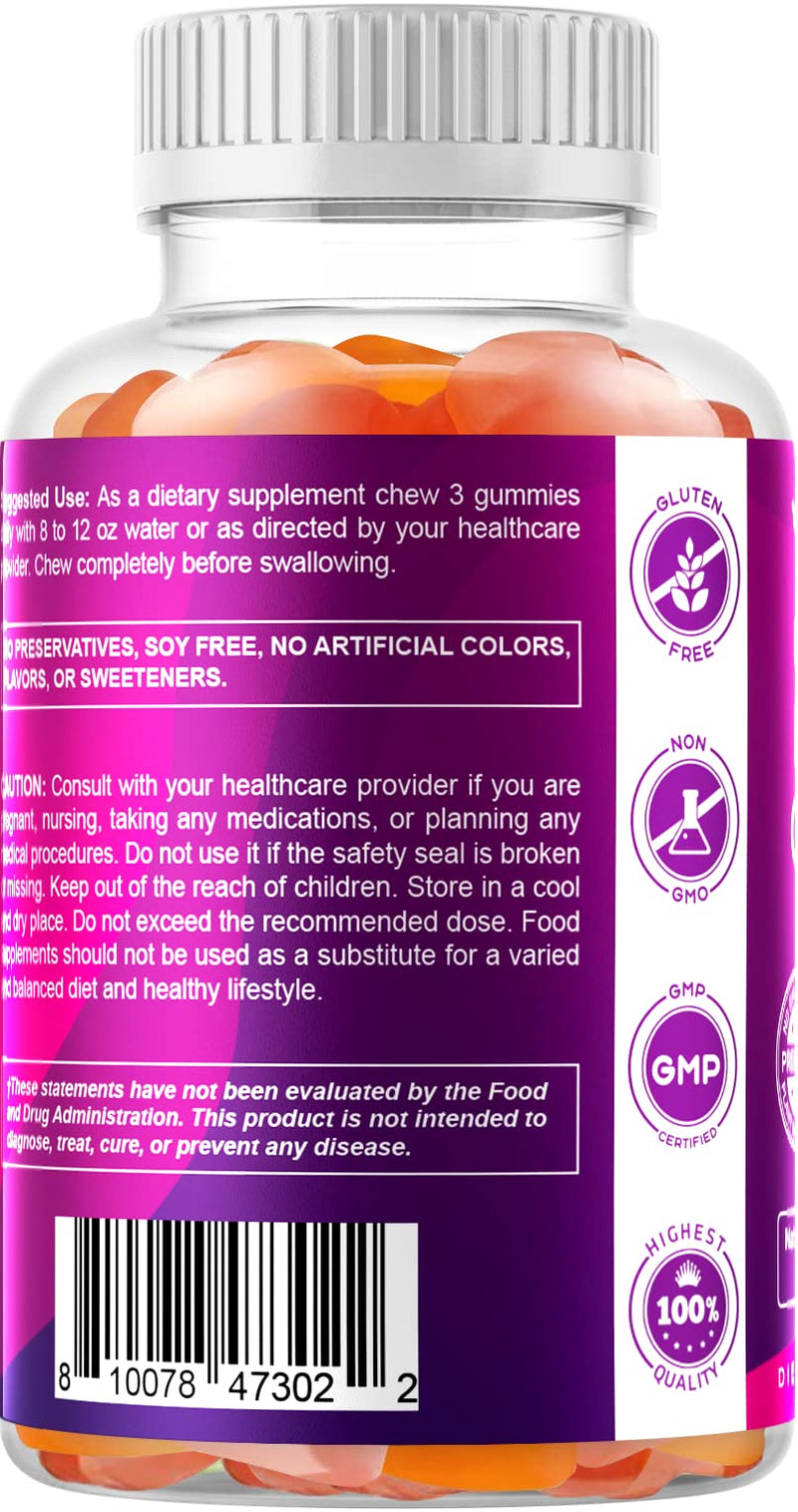 Vitamatic Prebiotic Fiber Gummies for Adults - 7G Fiber Extra Strength - Zero Sugar Added - 60 Pectin Based Gummies - Digestive Health & Regularity Support 60 Count (Pack of 1) - BeesActive Australia