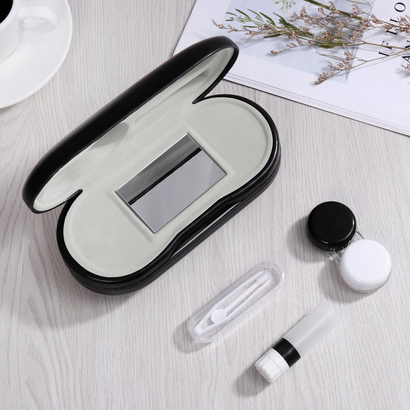 rosenice Contact Lens Case and Glasses Case - 2 in 1 Double Sided Eye Contact Case with Built-in Mirror, Tweezer and Contact Solution Bottle - Portable Contact Lens Storage Box for Travel, Black - BeesActive Australia