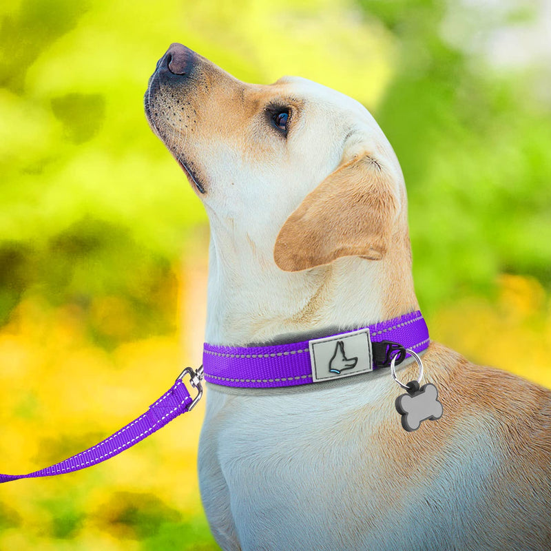 Joytale Neoprene Padded Dog Collar, 11 Colors, Reflective Wide Pet Collars with Durable Metal Belt Buckle, Adjustable Heavy Duty Nylon Dog Collar for Small Medium Large Extra Large Dogs Large (Pack of 1) Purple - BeesActive Australia