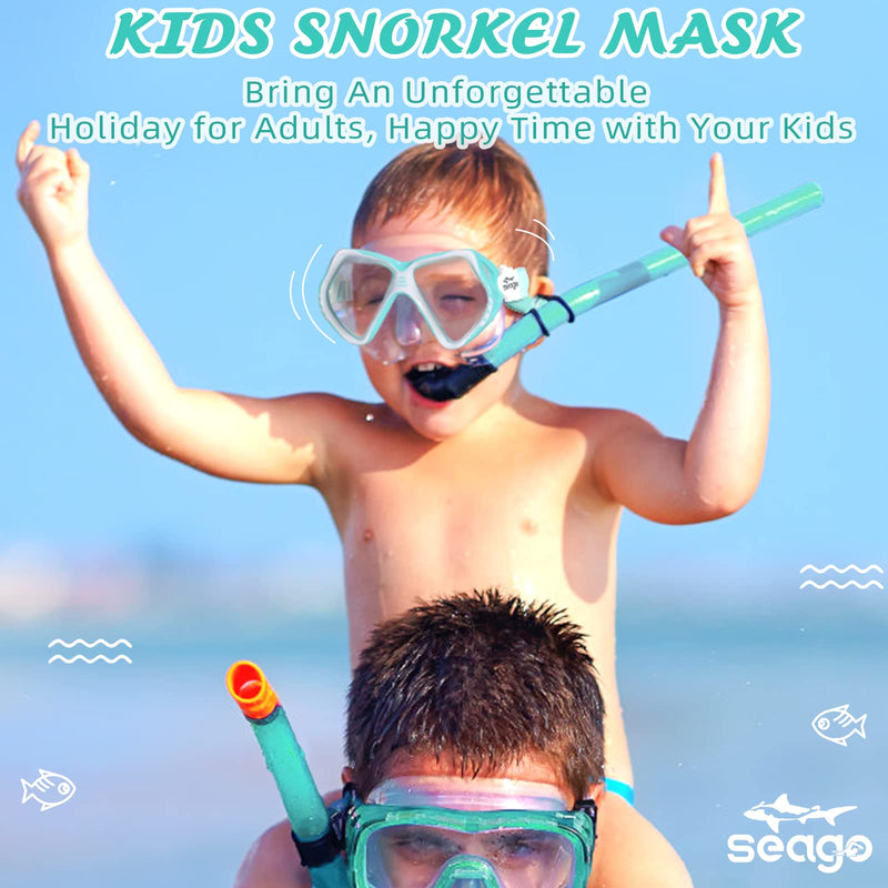 Kids Snorkel Mask Scuba Diving Mask Swim Mask Anti-fog Tempered Glass Swimming Goggles with Nose Cover, Panoramic Clear View Silicone Leak-Free Swim Goggles Snorkeling Gear for Kids Boys Girls Youth Green - BeesActive Australia