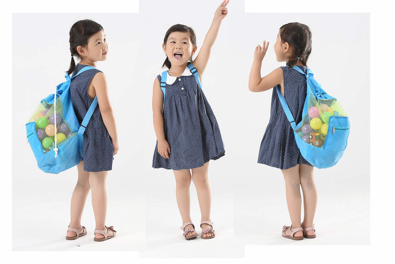 Large Beach Toys Mesh Blue Bag,Adjustable Shoulder Strap, Drawstring, Beach Toy Bag For Children Used in Beach, Swimming, Outdoor Activities - BeesActive Australia