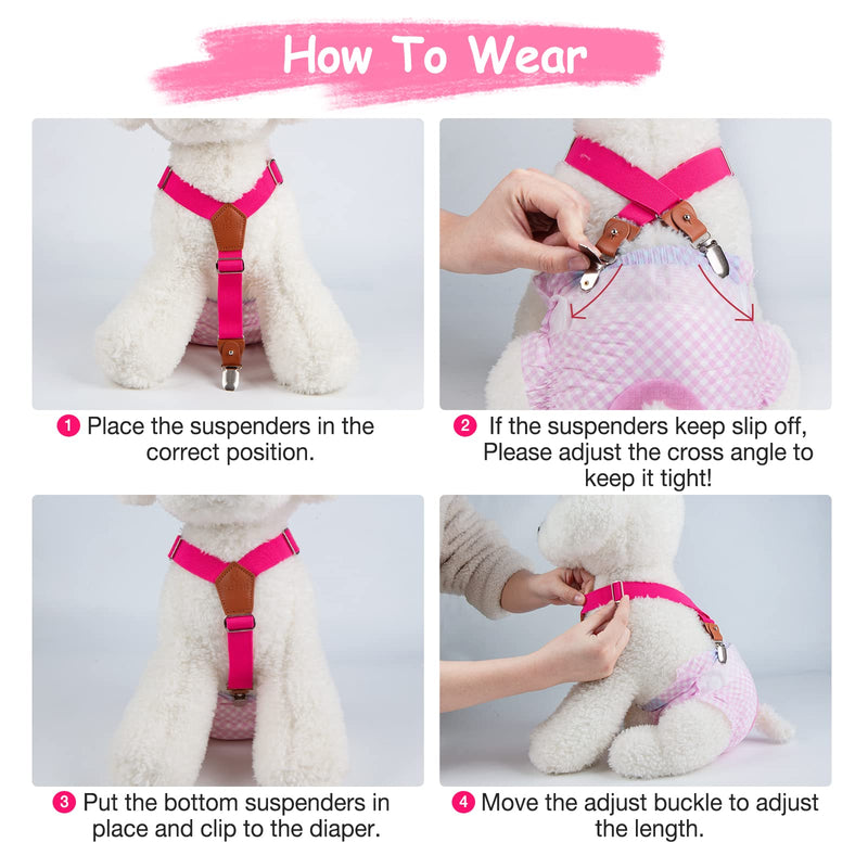 Pet Soft Dog Suspenders 2 Pieces Female Dog Diaper Suspenders for Dogs Diaper Keeper Suspender for Dog Skirt, Dog Dress Black & Pink M/L - BeesActive Australia