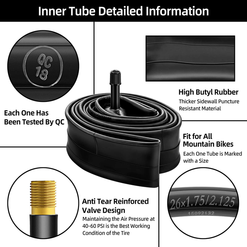 Hapleby 2PCS Premium Bike Tubes Compatible with 26 Inch x 1.75/1.95/2.10/2.125 Bike Tire, Mountain Bike Inner Tube with Schrader Valve, 2PCS Levers - BeesActive Australia
