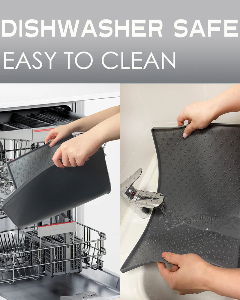Silicone Dog Cat Food Mat, Waterproof Slip Resistant Raised Edge Pet Feeding Mats, Pet Bowl Mat Anti-Messy and Prevent Spill on Floor, Dishwasher Safe M: 18.9" X 11.8" Grey - BeesActive Australia