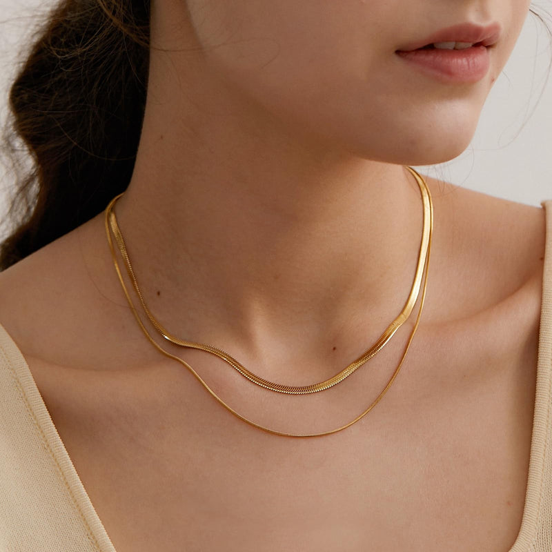 Risamil Gold Necklace for Women, 14K Gold Plated/Silver Layered Necklaces for Women, Dainty Gold Necklace Set Chain Choker Necklace Gold Jewelry Gift for Women and Girls Layered Gold Necklaces(Herringbone/Chain) - BeesActive Australia