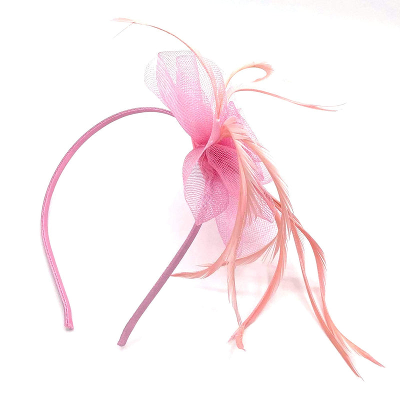 Ladies Feather Aliceband Fascinator Swirl Design Headband Weddings, Races, Royal Ascot Hair Accessory Baby Pink - BeesActive Australia