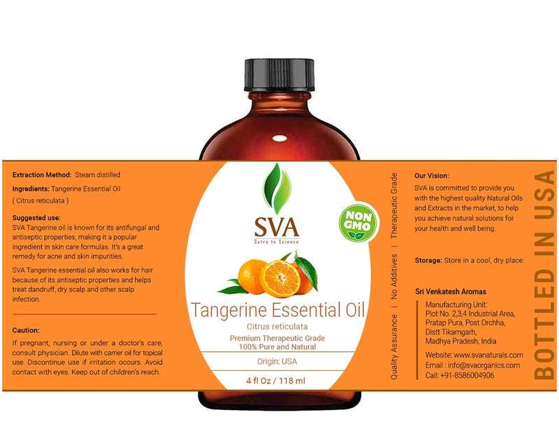 SVA Organics Tangerine Essential Oil 4 Oz 100% Pure Natural Therapeutic Grade Undiluted Steam Distilled Oil with Dropper - BeesActive Australia