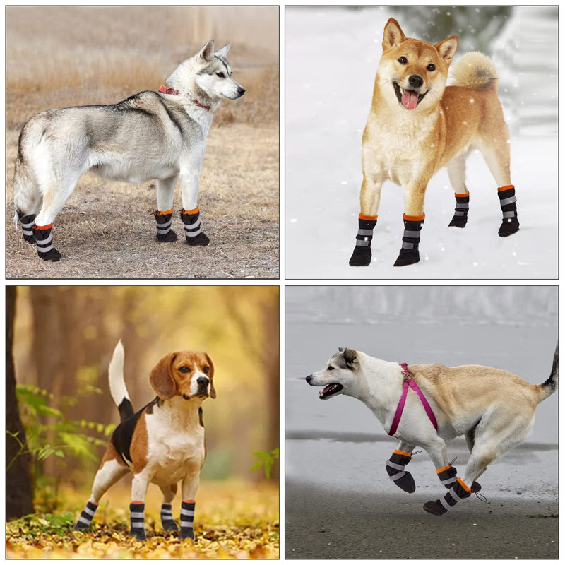 Warm Dog Boots Winter Beacon Pet Dog Shoes, Fleece Lined Dog Shoes with Drawstring, Dog Snow Boots Anti-Slip Rugged Sole - Reflective Dog Booties for Small Medium Large Dogs Orange #8 - BeesActive Australia