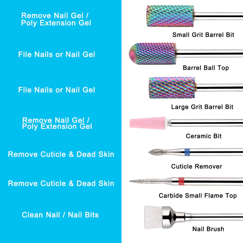 Makartt Nail Drill Bit Set, 7Pcs Tungsten Carbide Diamond Ceramic Acrylic Nail Drill Bits Remove Acrylic Nails Gel Polish Poly Extension Nail Gel 3/32 Drill Bit Manicure Pedicure B-25 - BeesActive Australia