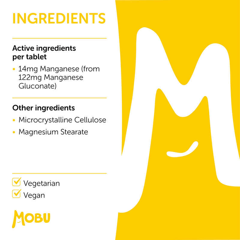 Manganese 14mg 120 Tablets | Joint Support Cartilage & Bone Health | Mineral Supplement | Vegan UK Made | GMP Approved | MOBU - BeesActive Australia