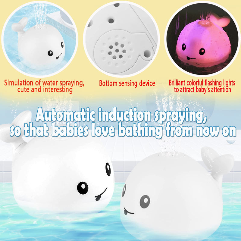 VI AI Baby Bath Toys, Whale Induction Spray Water Toy with LED Light Up, Sprinkler Toy for Baby Kids Toddler Infant Whale Bathtub Toy - White - BeesActive Australia