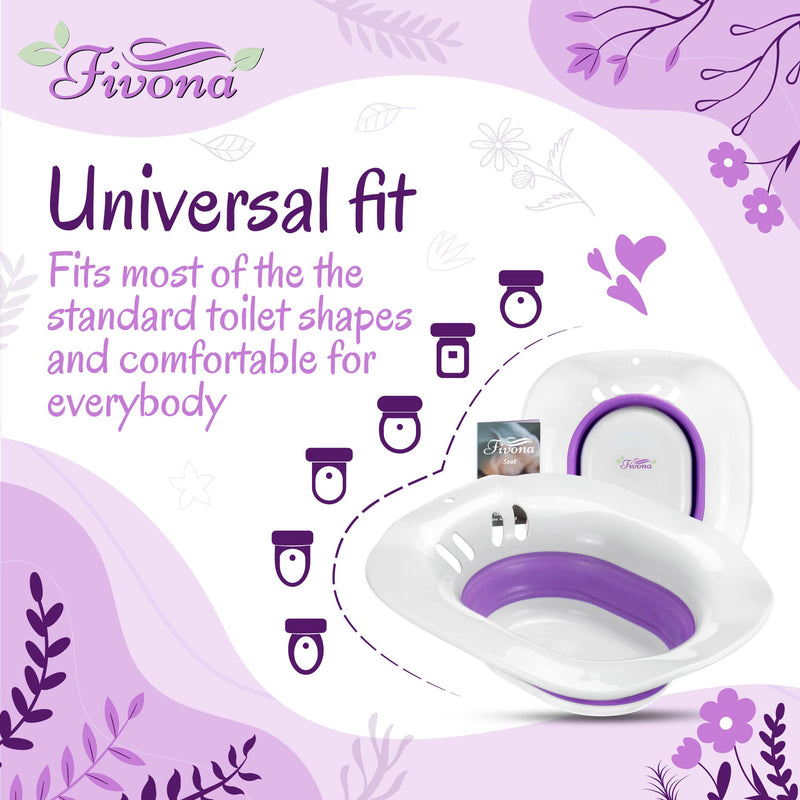 Fivona Sitz Bath V Seat for Soak and Steam Postpartum Care - Expandable Seat - Vaginal Steaming Tub - Collapsible Basin for Hemorrhoids Treatment - BPA Free Temperature Resistant - Universal Fit White-Purple - BeesActive Australia