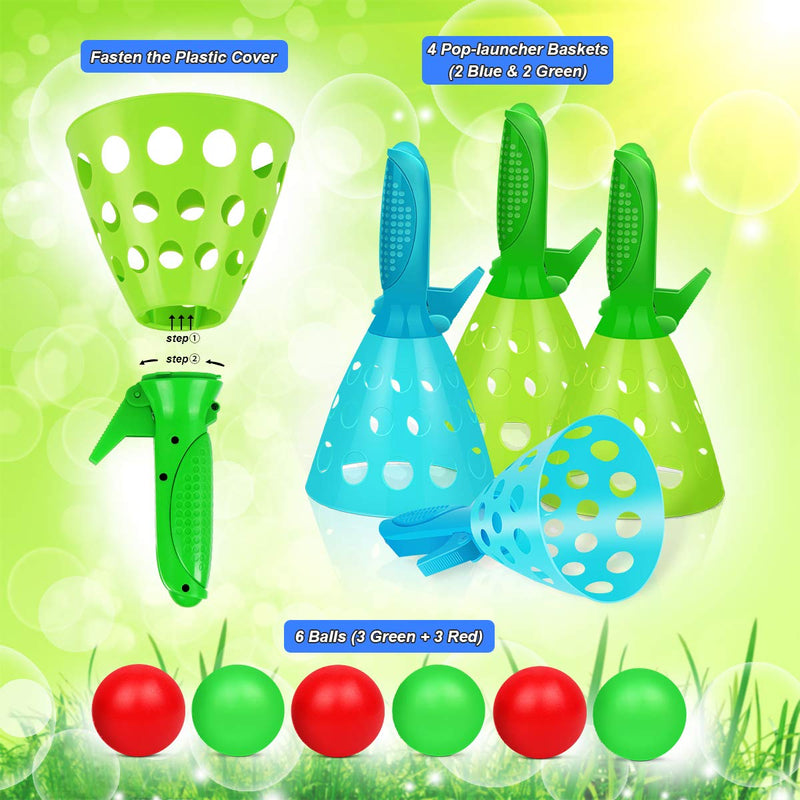 Outdoor Indoor Game Activities for Kids, Pop-Pass-Catch Ball Game with 4 Catch Launcher Baskets and 6 Balls, Birthday Party Favors Gifts Summer Beach Sport Toys for Kids Age 5 6 7 8 9 10+ and Adults - BeesActive Australia