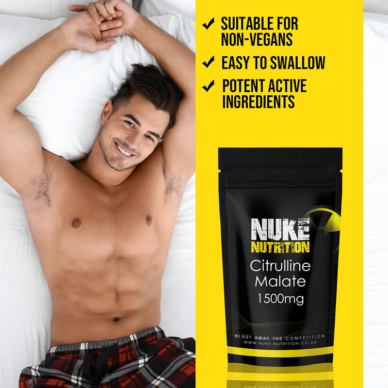 Nuke Nutrition L Citrulline Malate Capsules | 120 Capsules | High Strength 1500mg Dose Supplement | Boost Circulation, Performance & Muscle Recovery | 100% Natural, Preservative & Filler Free | Vegan 120 Count (Pack of 1) - BeesActive Australia