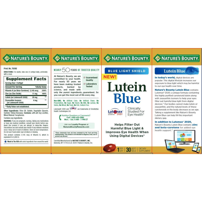 Nature's Bounty Lutein Blue Eyes Blue Light Shield, 30 Softgels (Pack of 2) - BeesActive Australia